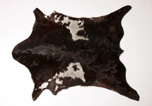 Goatskin rug warm black and white #046