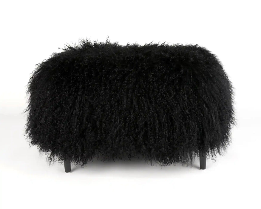 Black Tibetan lambskin footstool