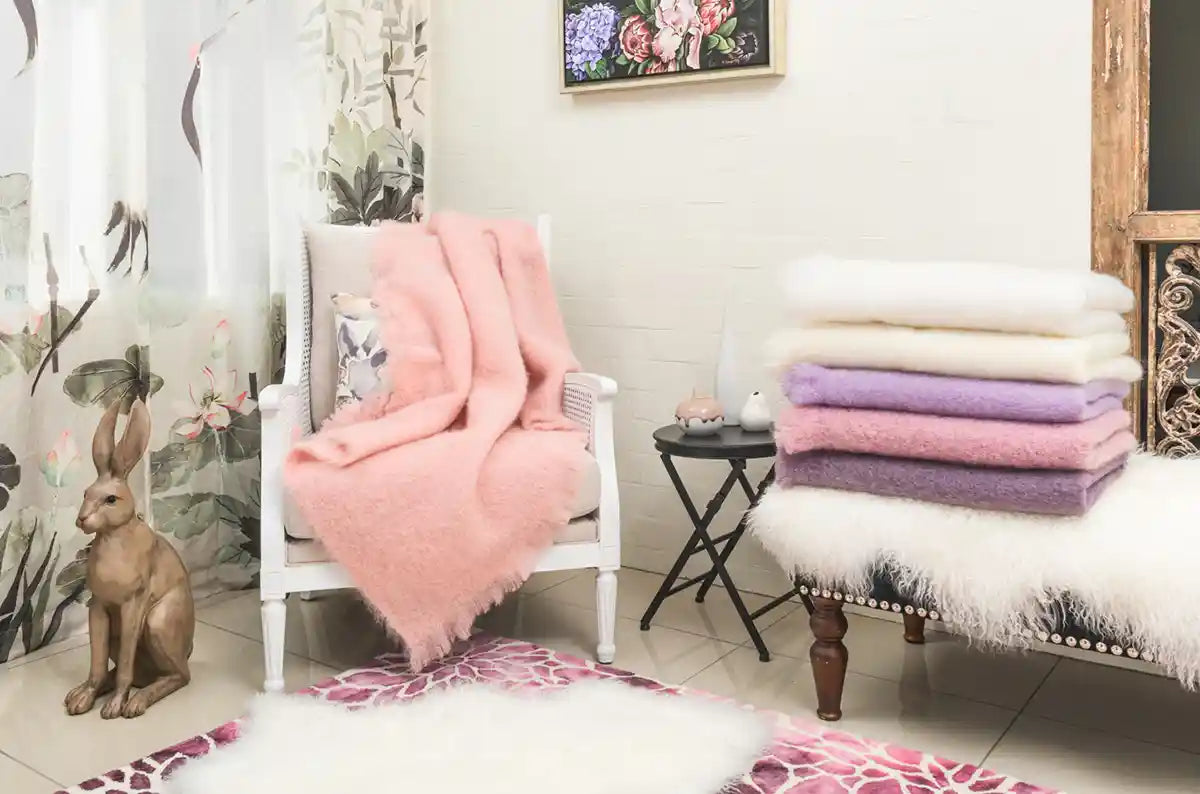 Pink mohair throws by Gorgeous Creatures