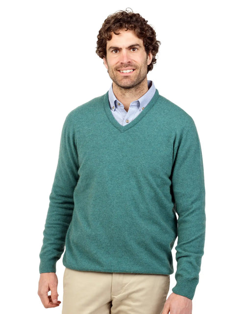 Mist green mens vee-neck possum merino sweater NB121