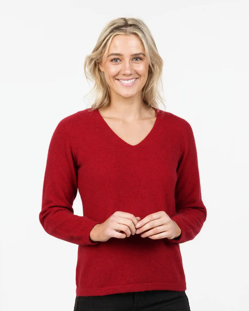 Berry Women's Vee-Neck Possum Merino Wool Sweater - NB396