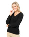 Black Women's Vee-Neck Possum Merino Wool Sweater - NB396