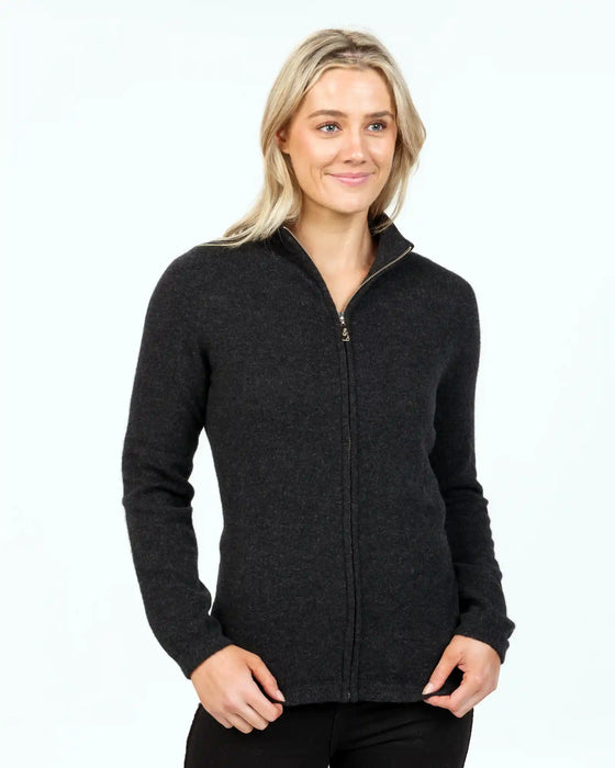 Charcoal Women's Zip Jacket in possum merino - NB485