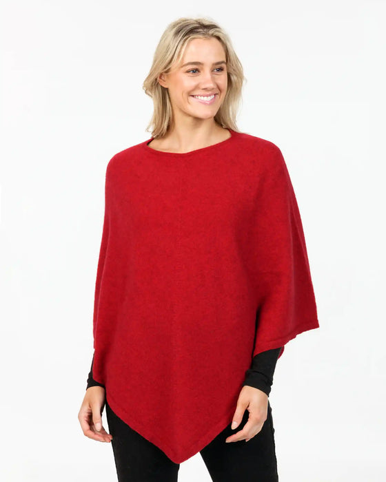 Native World Berry Red Women's Poncho Cape in Possum Merino Wool - NB698