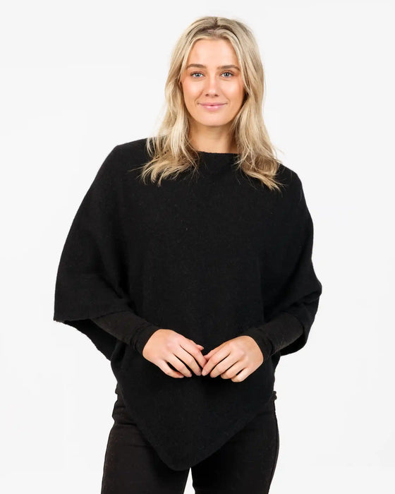 NB698 Black possum merino wool poncho cape Native World