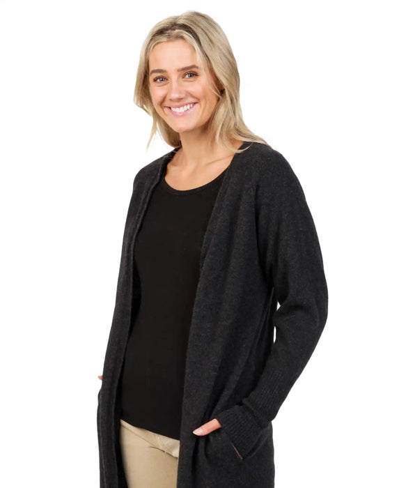 Charcoal longline possum merino cardigan NB834