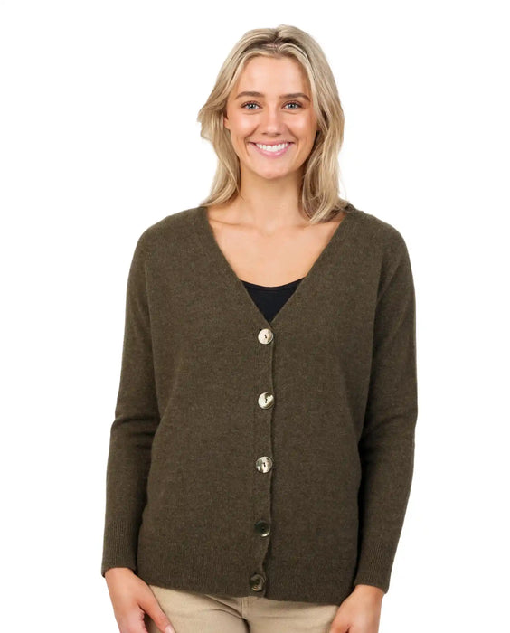 Fern green relaxed cardigan in possum merino wool NB851