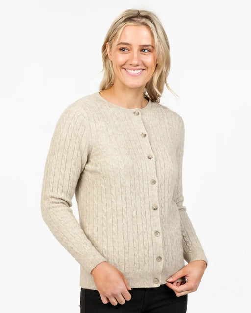 Natural possum merino cable pattern cardigan NB886