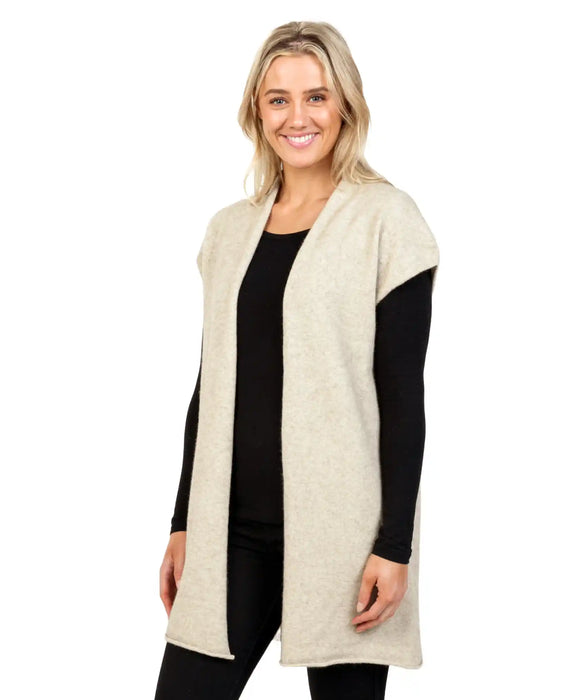 Natural long gilet vest in possum merino wool NB890