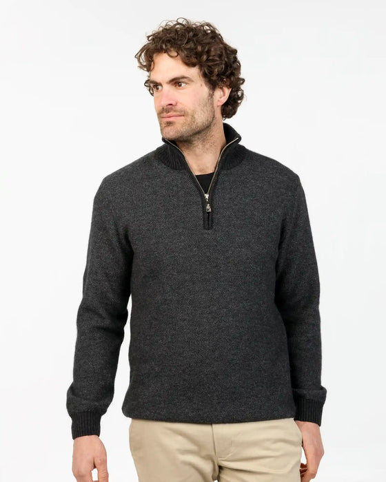 Native World Charcoal Men's Textured Half Zip Wool Sweater - NE338