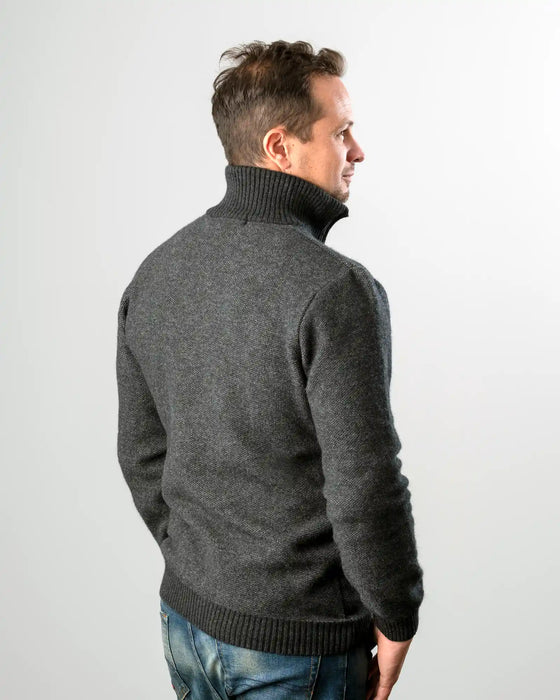 Back of Men's Textured Half Zip Wool Sweater - NE338