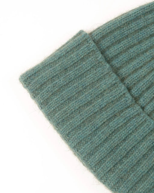 Mist green ribbed beanie in possum merino wool NX480 detail