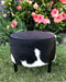 Small round footstool in cowhide and fabric #4