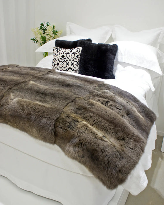 Possum Fur Throw in Natural Warm Grey