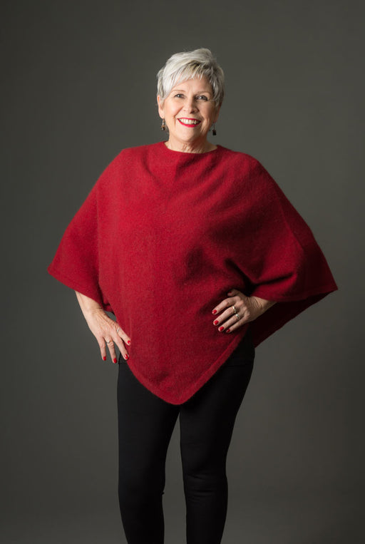 Native World Berry Red Women's Poncho Cape in Possum Merino Wool - NB698